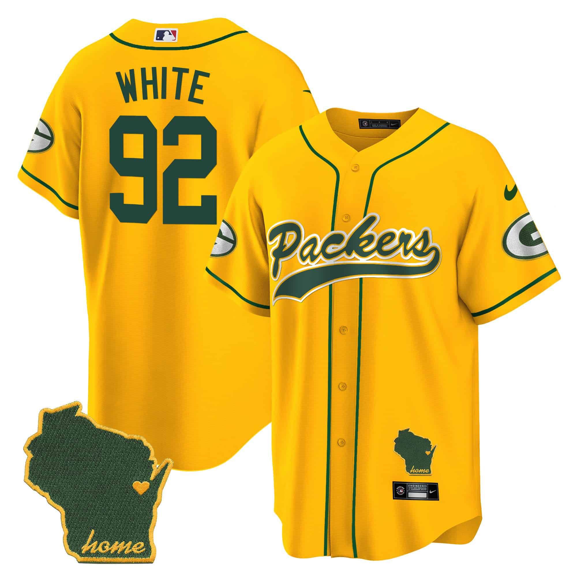 Men Green Bay Packers #92 White Yellow 2024 Nike Home Patch Baseball NFL Jersey